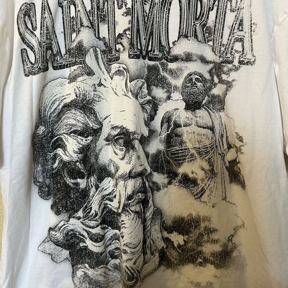 SAINT MORTA logo Zeus Boxy T-shirt White Black Graphic Print Men’s Medium - Picture 4 of 7